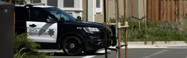 Tracy police patrol vehicle in a residential neighborhood